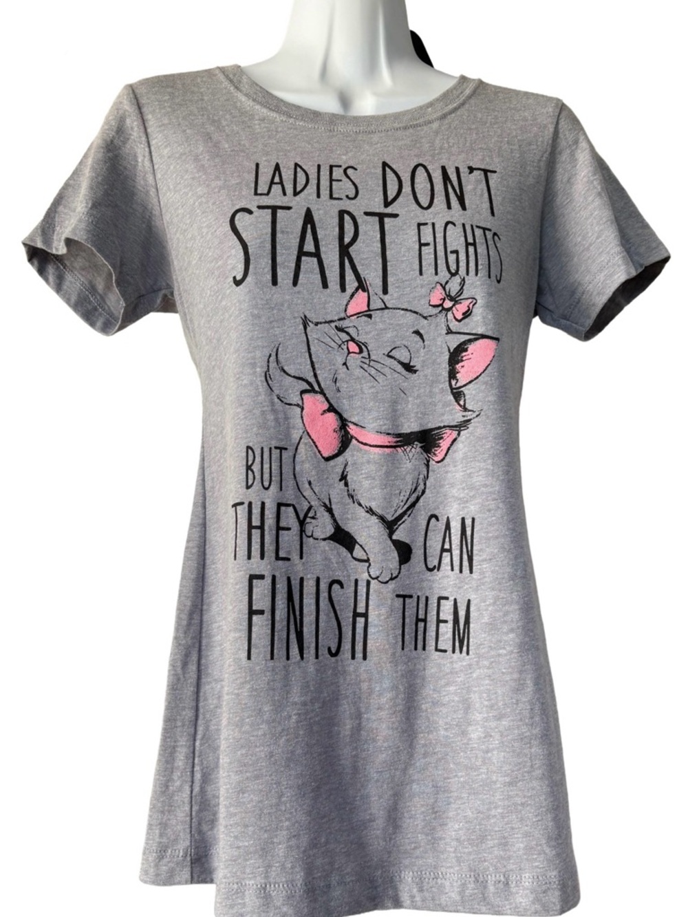 Disney Gray Short Sleeve Tee with Pink-Accented Cat Graphic